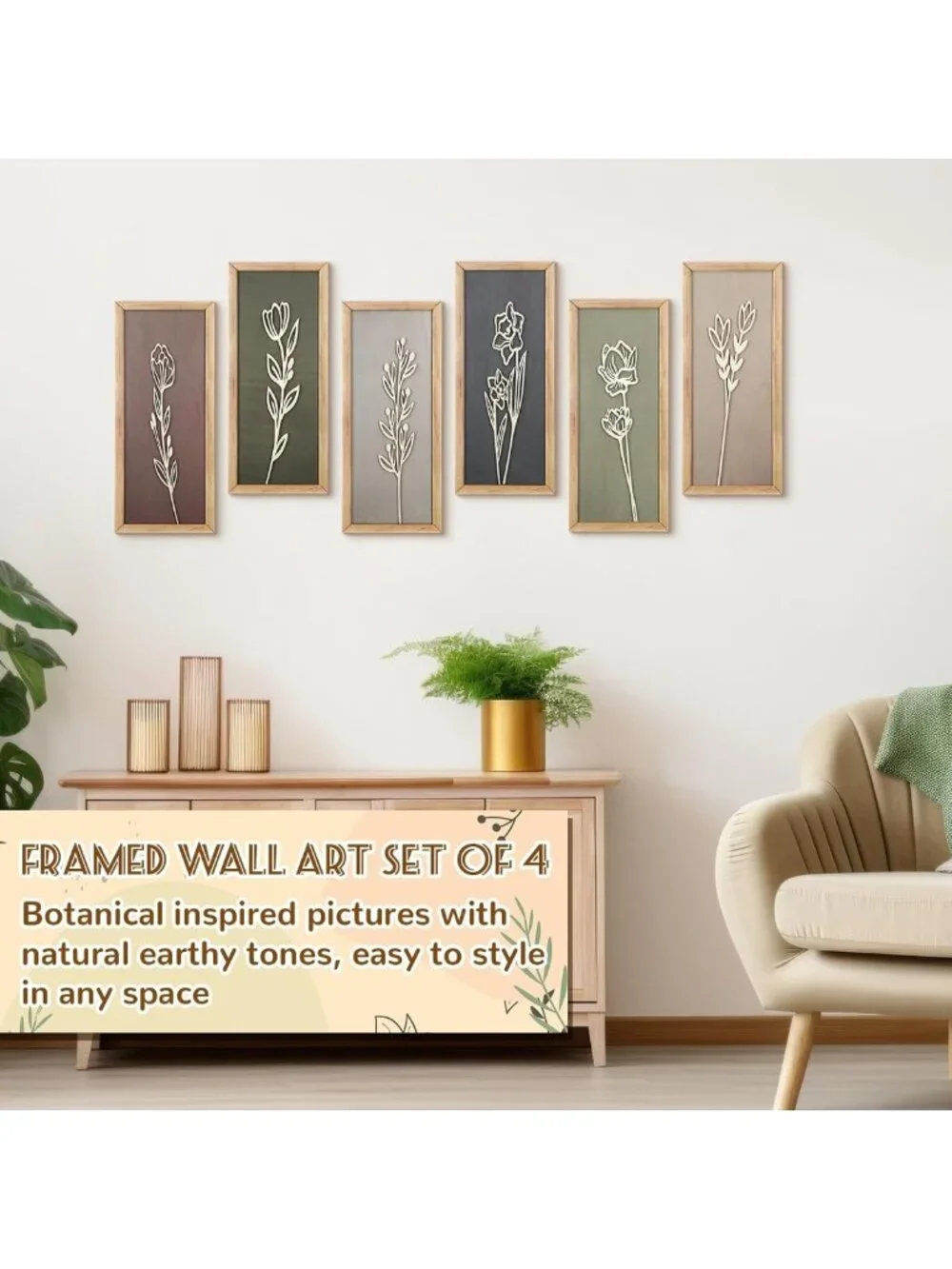 6 Pcs 3D Boho Floral Wall Art - Rustic Vintage Decor for Home, Bedroom & Kitchen